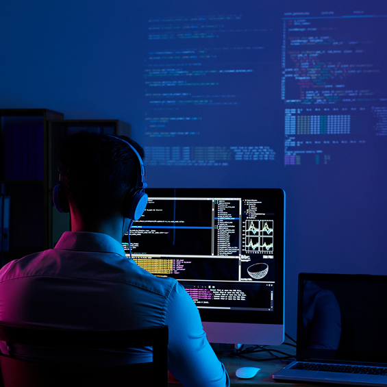Software developer working on code